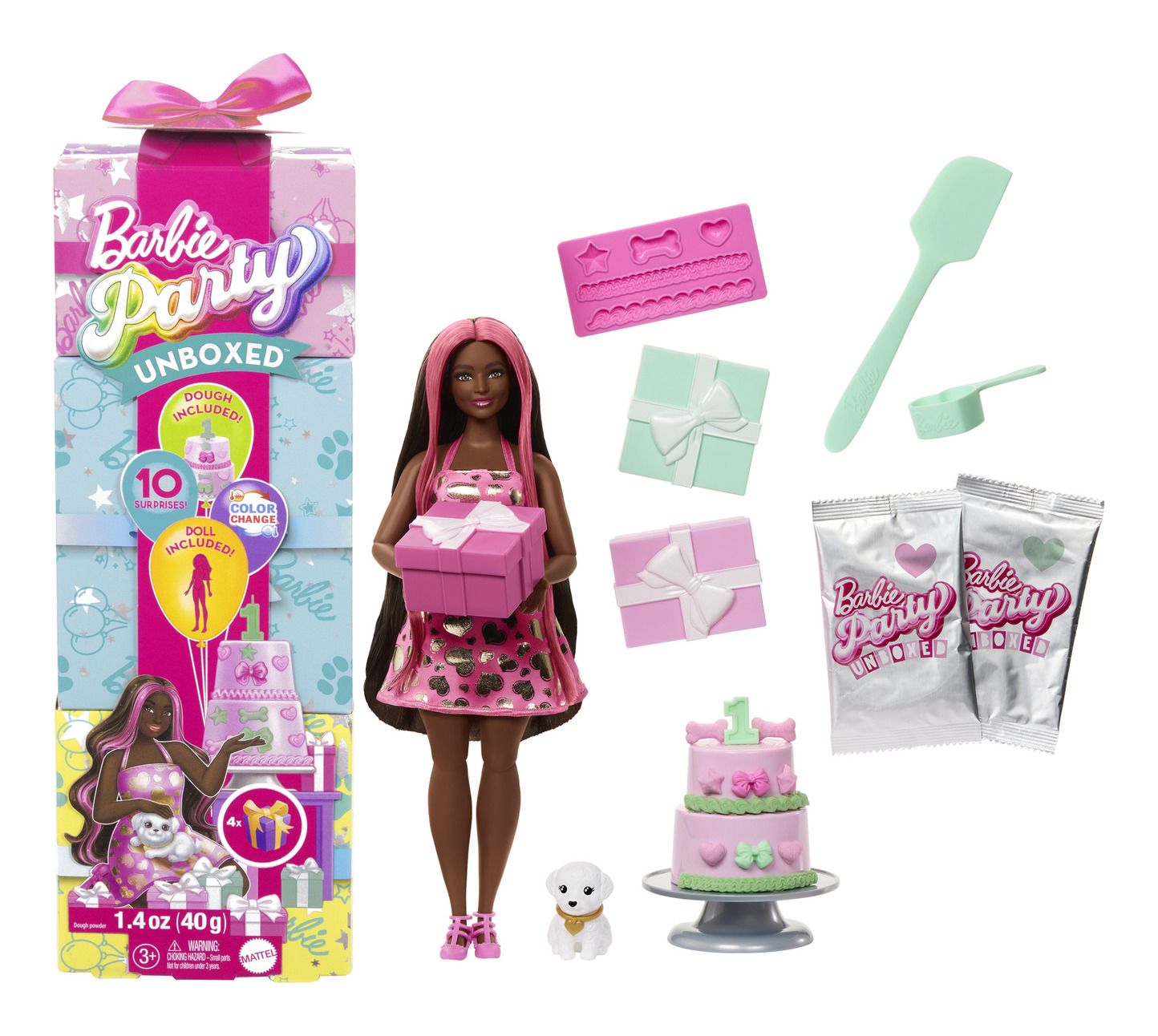 * Barbie Party Unboxed Pet Birthday - Doll 2 Brun