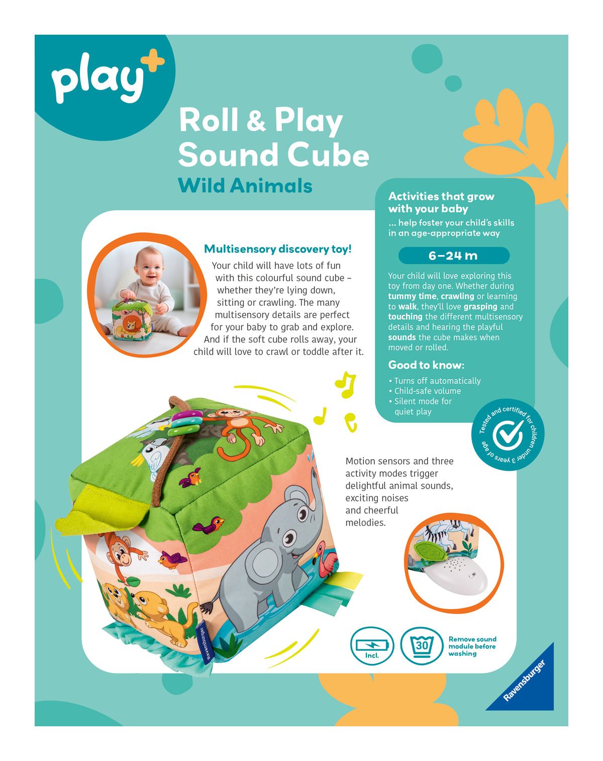 Play+ Roll & Play Sound Cube: Wild Animals