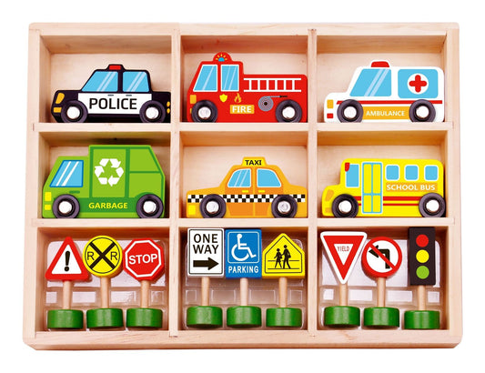 Wooden Transportation & Street Signs Set